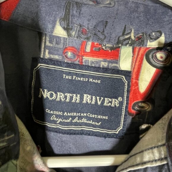 North River Outfitters Classic Car Route 66 Men's Button Up Shirt in Size M Blue - Picture 4 of 5